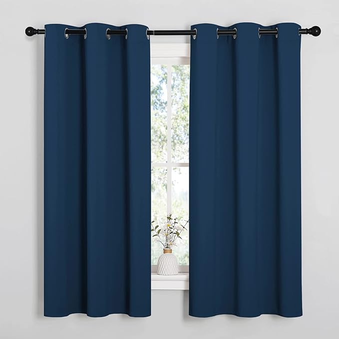 NICETOWN Moroccan Blue Room Darkening Curtains for Kitchen, Window Treatment Thermal Insulated Solid Grommet Room Darkening Curtains/Drapes for Bedroom (Set of 2, 42 inches Wide by 68 inches Long)