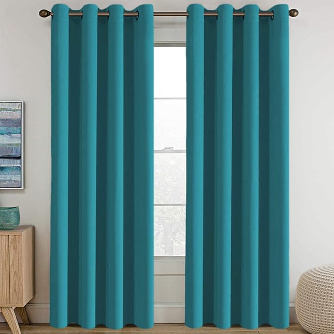 H.VERSAILTEX Window Treatment Blackout Curtains for Living Room Thermal Insulated Energy Saving Patio Door Curtains Grommet Panles, Room Darkening Curtain Turquoise Blue (Set of 1 Panel), 52'W x 96'L