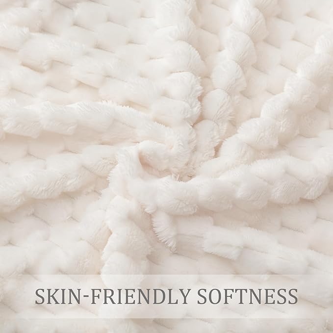 Exclusivo Mezcla Fleece Twin Blanket for Bed, Extra Large Fuzzy Ivory Bed Blankets, Soft Cozy Plush Sofa Throws for All Seasons, 60x80 Inches