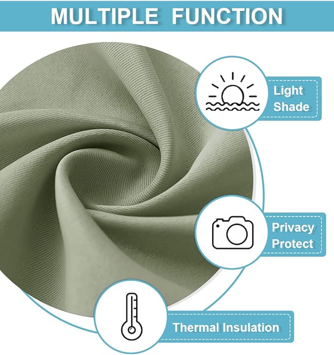 RYB HOME Short Blackout Curtains for Bedroom, Room Darkening Insulated Summer Heat Light UV Blocking Energy Saving Drapes for Nursery, Width 34 by Length 48, Sage Green, Set of 2