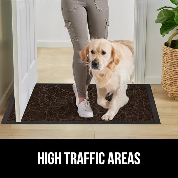 GORILLA GRIP 100% Waterproof All-Season WeatherMAX Doormat, 47x35, US Designed Natural Rubber, Stain and Fade Resistant, Low Profile Indoor Outdoor Door Mats, Easy Clean Patio Mat, Dark Brown Pebble