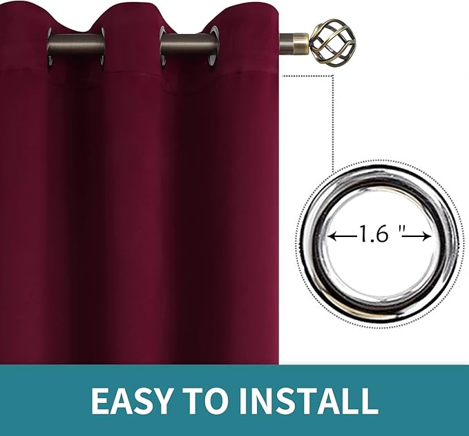 BGment Blackout Curtains for Bedroom - Grommet Thermal Insulated Room Darkening Curtains for Living Room, Set of 2 Panels (38 x 84 Inch, Burgundy)