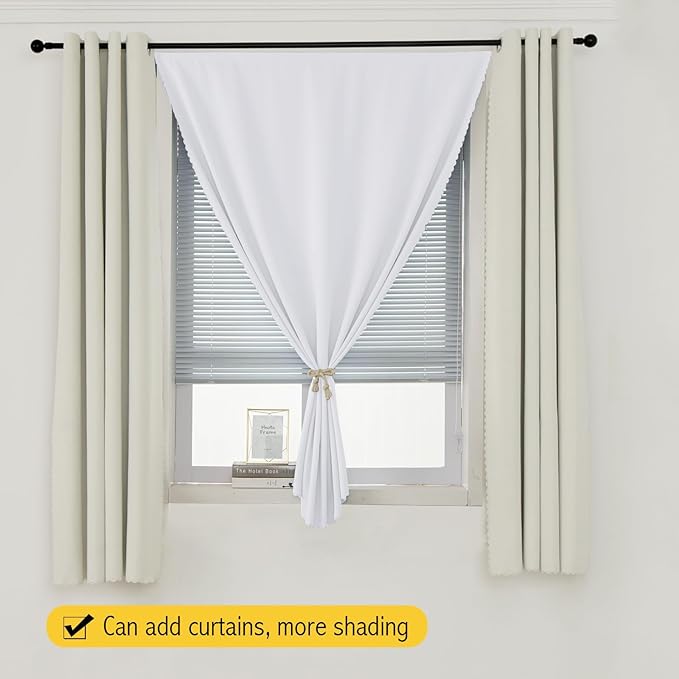 Self Adhesive Curtains Portable Blackout Curtain Simple and Easy to Install Bedroom Window Thermal Lnsulated Kitchen Room Darkening Black Small Drapes, 59" W X 96" L, White, 1 Panel
