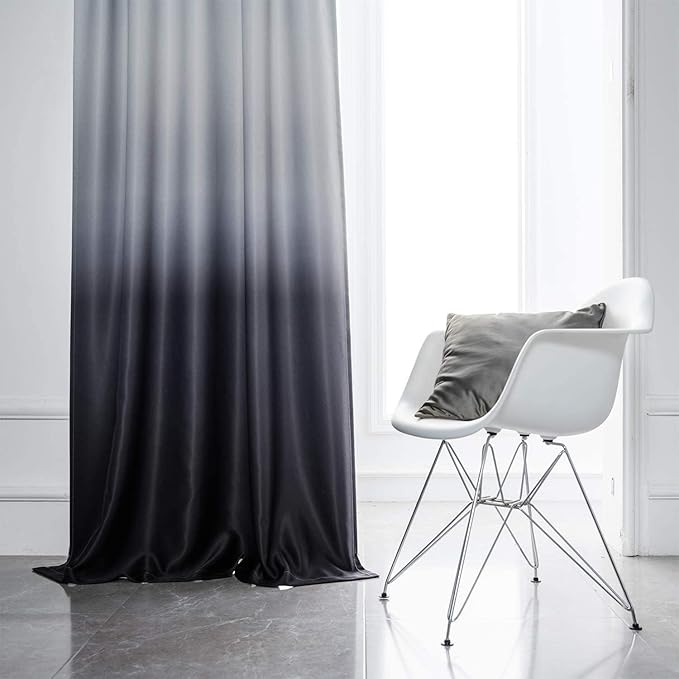 SimpleHome Gradient Color Ombre Room Darkening Curtains Blackout Black Thermal Insulated Grommet Panels Grommet Window Drapes for Living Room/Bedroom, Black,62x63 inches