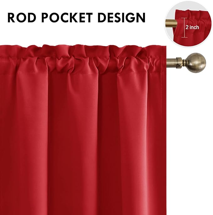 DWCN Blackout Curtains for Bedroom - Thermal Insulated Privacy Energy Saving Rod Pocket Drapes for Living Room, W 38 x L 63 Inch, Red, Set of 2