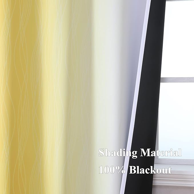 Estelar Textiler Yellow and Greyish White Blackout Curtains 45 Inch Length, Light Blocking Gradient Drapes for Kitchen, Thermal Insulated Grommet Ombre Curtains for Bathroom,52Wx45L,2 Panels