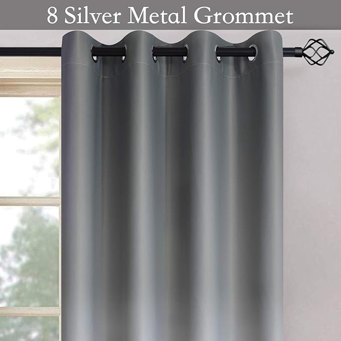 SimpleHome Ombre Room Darkening Curtains 63 inch Long for Bedroom,Gradient Grey White to Gray Light Blocking Thermal Insulated Grommet Curtains Window Drapes for Living Room,2 Panels, 52x63 inches
