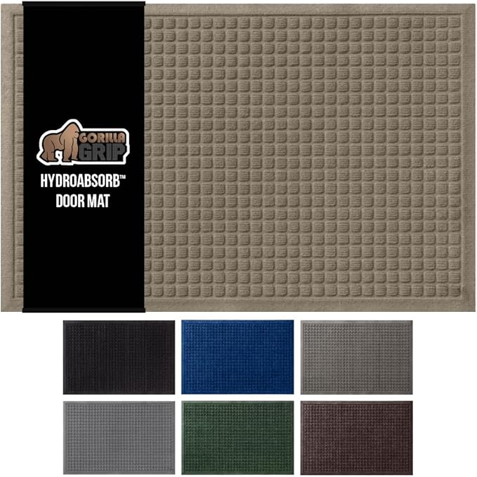 GORILLA GRIP® Ultra Absorbent Front Door Mat Outside Entrance 72x24, Traps Dirt and Moisture, HydroABSORB Indoor Outdoor Doormat Holds Up to 2.75 Cups Water, Stain and Fade Resistant Welcome Mat Beige