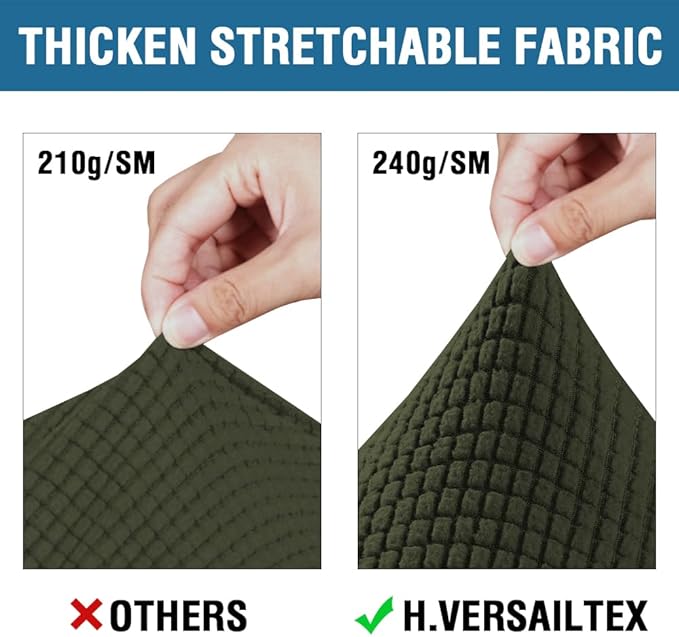 H.VERSAILTEX 3 Piece Stretch Sofa Covers for 2 Cushion Loveseat Couch Covers for Living Room Sofa (Base Cover Plus 2 Seat Cushion Covers) Thicker Jacquard Fabric (Medium Sofa, Olive)