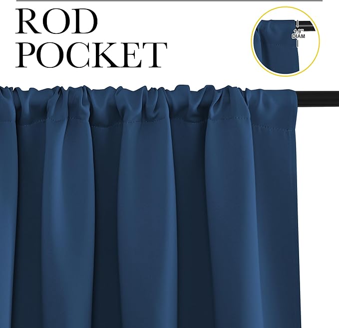 NICETOWN Window Curtains for Bedroom, Moroccan Blue, 2 Panels, W42 x L48 -Inch, Home Decoration Thermal Insulated Rod Pocket Blackout Blinds & Drapes for Small Windows