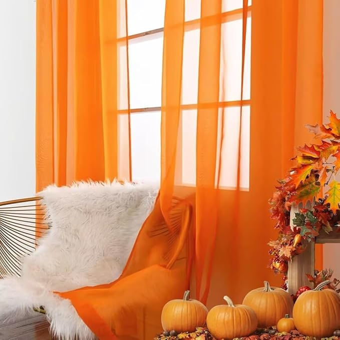 SpaceDresser Basic Rod Pocket Sheer Voile Window Curtain Panels White 1 Pair 2 Panels 70 Width 84 Inch Long for Kitchen Bedroom Children Living Room Yard(Orange,70 W x 84 L)