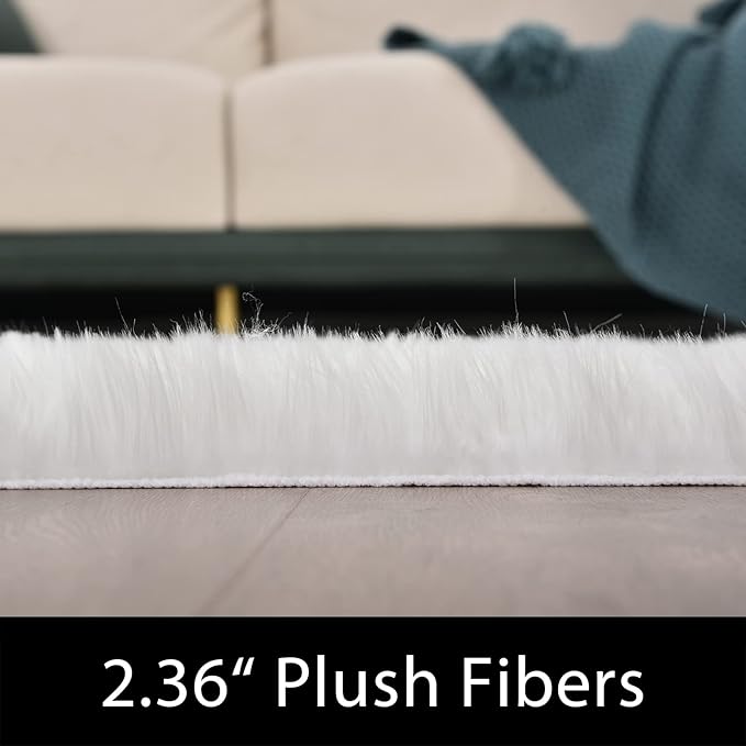 Latepis Off White 3x4 Area Rug Faux Sheepskin Fur Rug Washable Furry Rugs for Bedroom Fluffy Rugs for Living Room Dorm Cushion Luxury Home Decor Rectangle