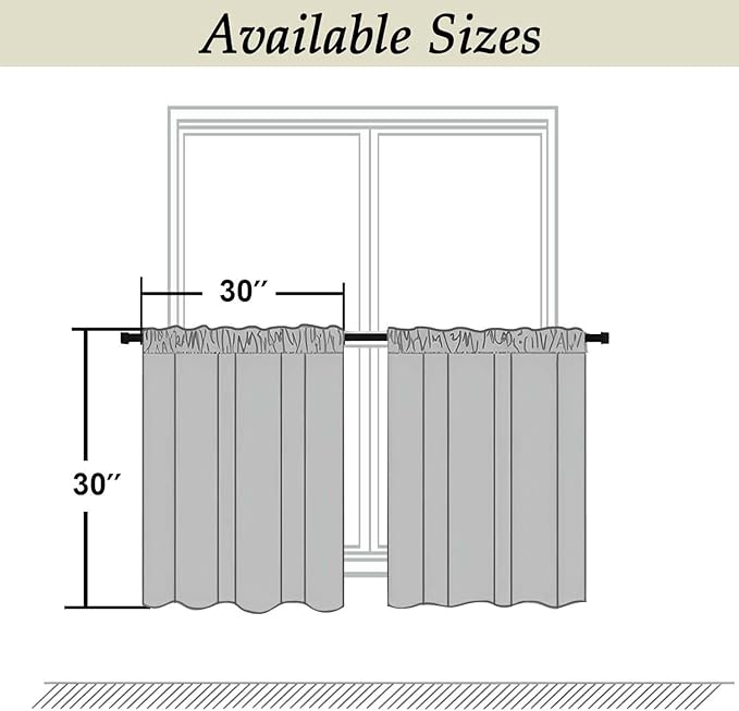Simplebrand Ava Natural Short 30 Inches Blackout Curtain 2 Panels Set, Half Window Rod Pocket Privacy Curtain Tiers for Kitchen, Curtains Blackout for Bathroom Shades, W30 x L30 Inch, Natural