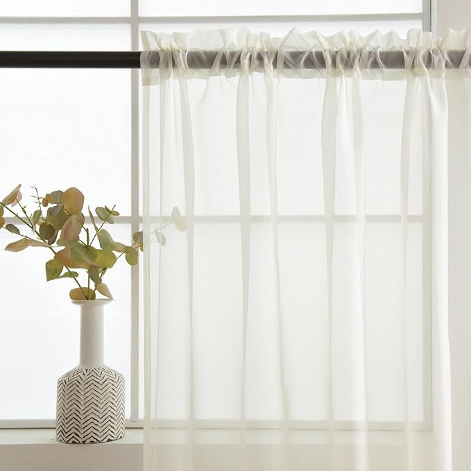 SpaceDresser Basic Rod Pocket Sheer Voile Window Curtain Panels Ivory 1 Pair 2 Panels 52 Width 72 Inch Long for Kitchen Bedroom Children Living Room Yard(Ivory,52 W x 72 L)