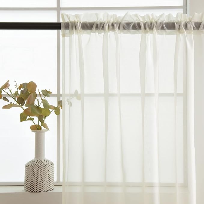 SpaceDresser Basic Rod Pocket Sheer Voile Window Curtain Panels Ivory 1 Pair 2 Panels 52 Width 108 Inch Long for Kitchen Bedroom Children Living Room Yard(Ivory,52 W x 108 L)