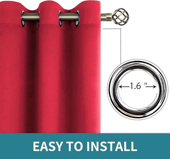 BGment Christmas Room Darkening Curtains 63 Inches Long - Grommet Thermal Insulated Drapes Window Treatment Curtains for Bedroom, 2 Panels, 42 x 63 Inch, Red