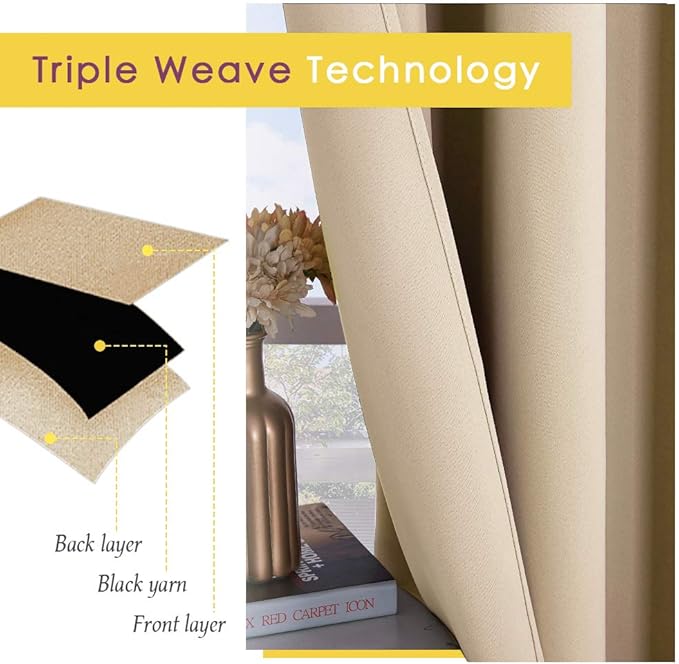 NICETOWN Room Darkening Curtain Panels for Cafe, Thermal Insulated Grommet Room Darkening Draperies/Drapes for Window (Biscotti Beige, 2 Panels, W70 x L54 -inch)