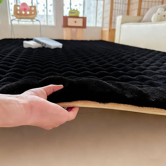 Black Rabbit Plush Rug 6'x9', Fluffy Faux Fur Shaggy Area Rug for Nursery, Kids Room Decor, Soft Fuzzy Carpet for Living Room, Bedroom, Teen Girls Room
