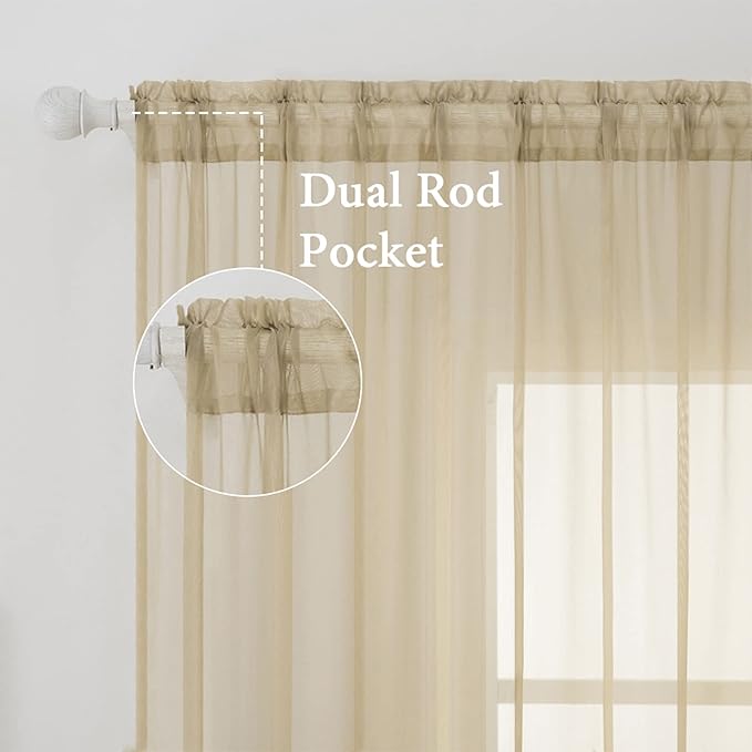 MIULEE 2 Panels Solid Color Sheer Window Curtains Elegant Window Voile Panels/Drapes/Treatment for Bedroom Living Room (54 X 120 Inches Beige)