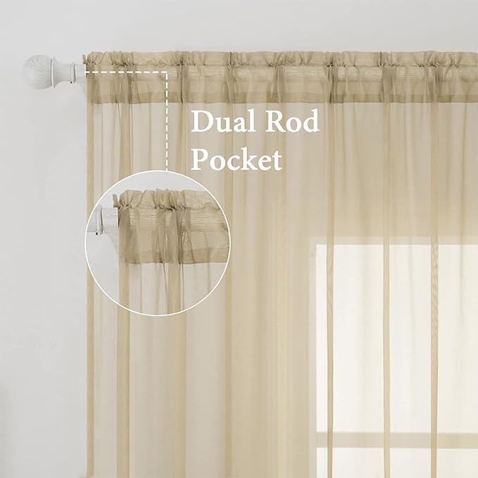 MIULEE 2 Panels Solid Color Sheer Window Curtains Elegant Window Voile Panels/Drapes/Treatment for Bedroom Living Room (54X63 Inches Beige)