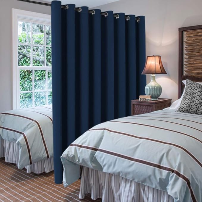 H.VERSAILTEX Blackout Patio Curtains 100 x 96 Inches for Sliding Door Extral Wide Blackout Curtain Panels Thermal Insulated Room Divider - Grommet Top, 8' Tall by 8.5' Wide - Navy Blue