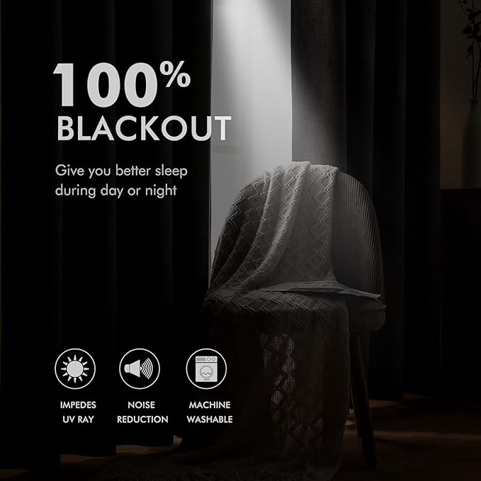 MIULEE Linen Textured Curtains for Bedroom Solid 100% Blackout Thermal Insulated Cream White Grommet Room Darkening Curtains & Drapes Luxury Decor for Living Room Nursery 52 x 54 Inch (2 Panels)