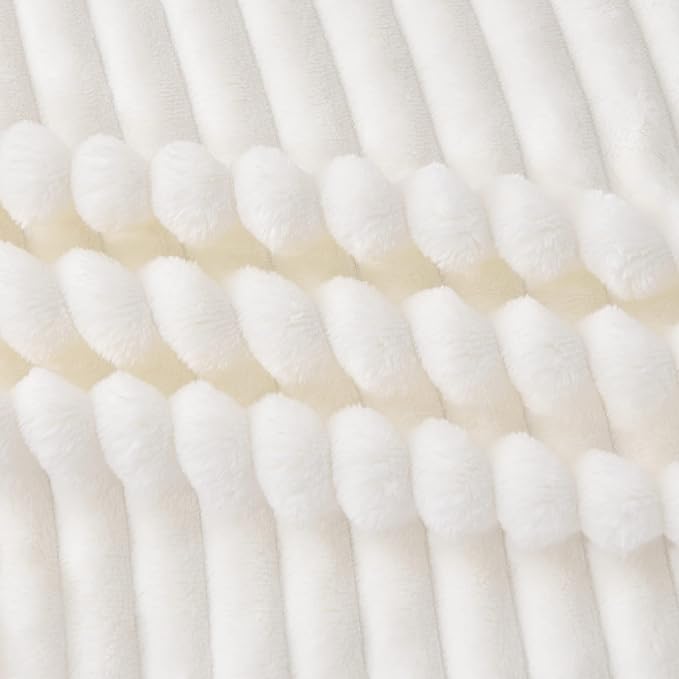 BEDELITE Fleece Blanket Twin Size – 3D Ribbed Jacquard Soft and Warm Decorative Fuzzy Blankets – Cozy, Fluffy, Plush Lightweight Throw Blankets for Couch, Bed, Sofa(Off White, 60x80 inches)
