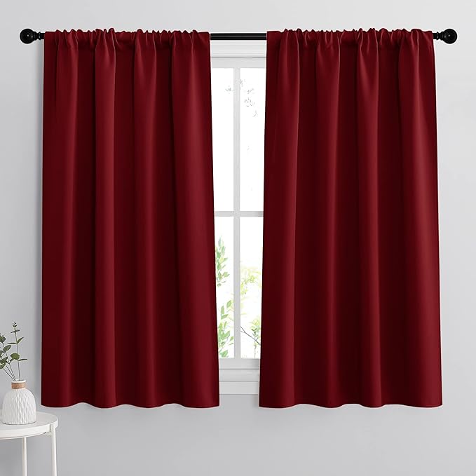 RYB HOME Blackout Curtains for Bedroom Living Room 72 inches Long, Thermal Insulated Privacy Rod Pocket Drapes for Nursery Office Home Theater, Width 34 by Length 72, Burgundy Red, 2 Panels