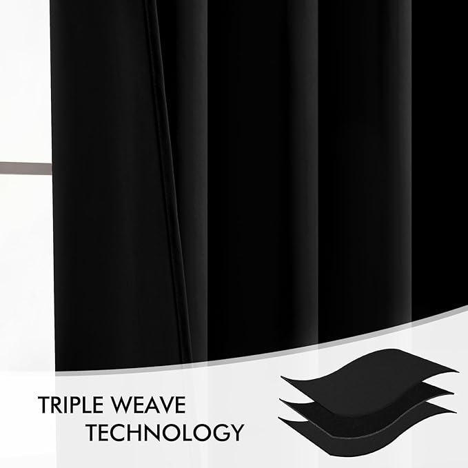 MIULEE Back Tab Blackout Curtains 108 Inch Long 2 Panels Set for Living Room Bedroom, Halloween Black Rod Pocket/Pinch Pleated Extra Long Thermal Insulated Room Darkening Light Blocking Curtain/Drapes