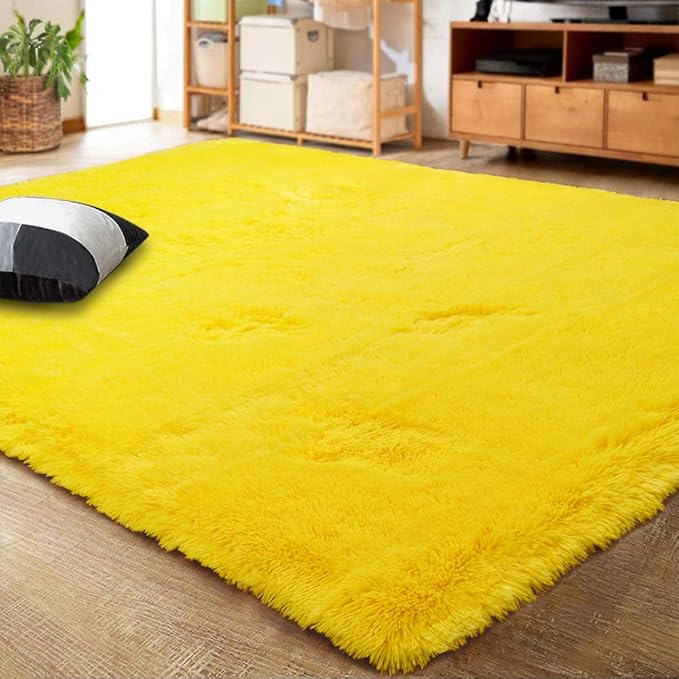 LOCHAS Ultra Soft Indoor Modern Area Rugs Fluffy Living Room Carpets for Children Bedroom Home Decor Nursery Rug 3x5 Feet, Yellow