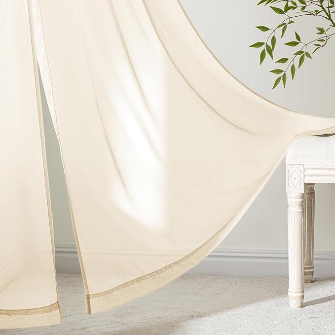 MIULEE Butter Cream Sheer Curtains 102 Inches Long, 4 Panels Set, Light Filtering Rod Pocket Voile Drapes for Living Room and Bedroom, Airy Soft Fabric Window Treatments, 42 x 102 Inches