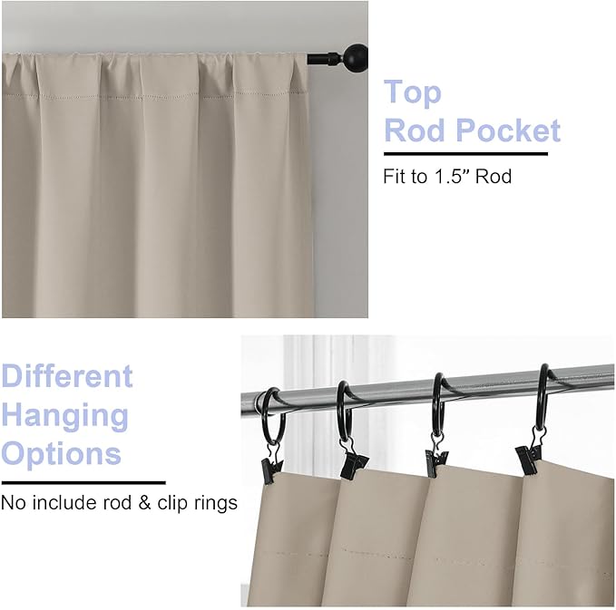Simplebrand Ava Stone Blackout Curtains for Bedroom 96 Inches Long 2 Panels, Solid Thermal Insulated, Energy Saving Living Room Window Treatment Curtains Blackout Drapes, W40 x L96 Inch, Stone