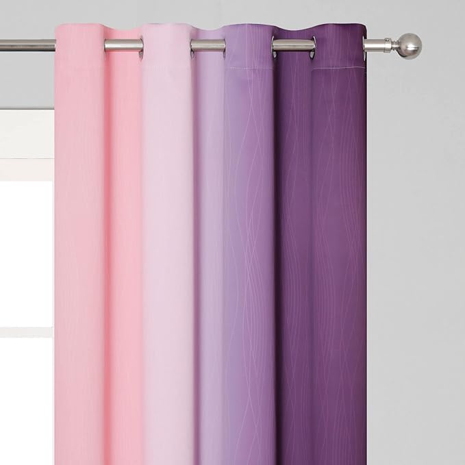 Ombre Pink and Purple Blackout Curtains 84 Inches Long, Full Room Darkening Curtains for Bedroom, Completely Light Blocking Grommet Thermal Insulated Gradient Drapes for Kids Room,52x84 Inch, 2 Panels