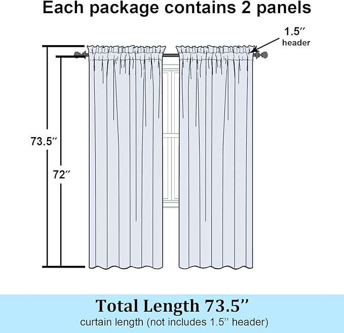 Simplebrand Aqua Sheer Curtains 72 Inches Long 2 Panels for Living Room, Rod Pockets Airy Window Treatments Voile Sheer Black Curtains Panels Lightweight for Front Back Patio Glass Door, 42" Width