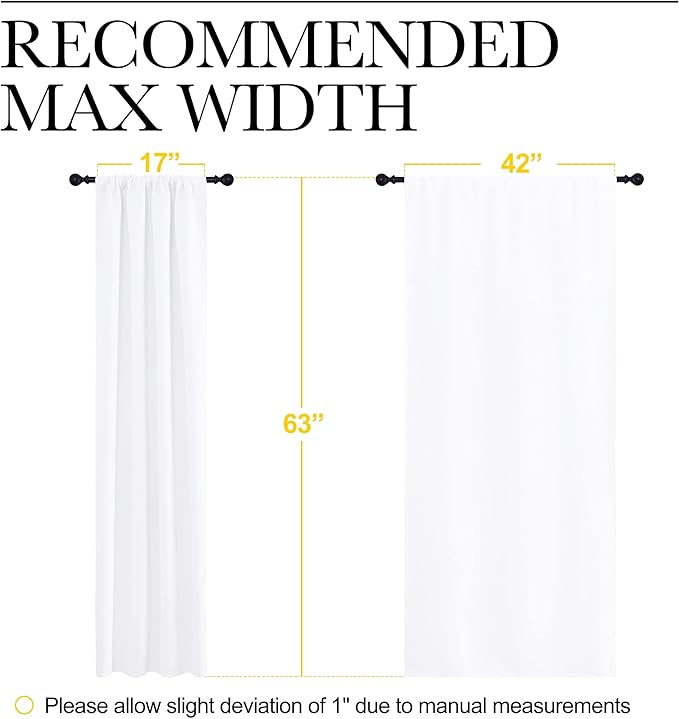 NICETOWN Bedroom Curtains - Window Treatment Rod Pocket Curtains/Drapes for Bedroom (2 Panels, 42 by 63, White)