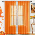 SpaceDresser Basic Rod Pocket Sheer Voile Window Curtain Panels Orange 2 Panels 52 Width 90 Inch Long for Kitchen Bedroom Children Living Room Yard(Orange,52 W x 90 L)