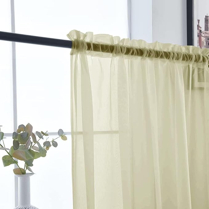SpaceDresser Basic Rod Pocket Sheer Voile Window Curtain Panels Sage Green 1 Pair 2 Panels 52 Width 84 Inch Long for Kitchen Bedroom Children Living Room Yard（Sage Green, 52W x 84L）