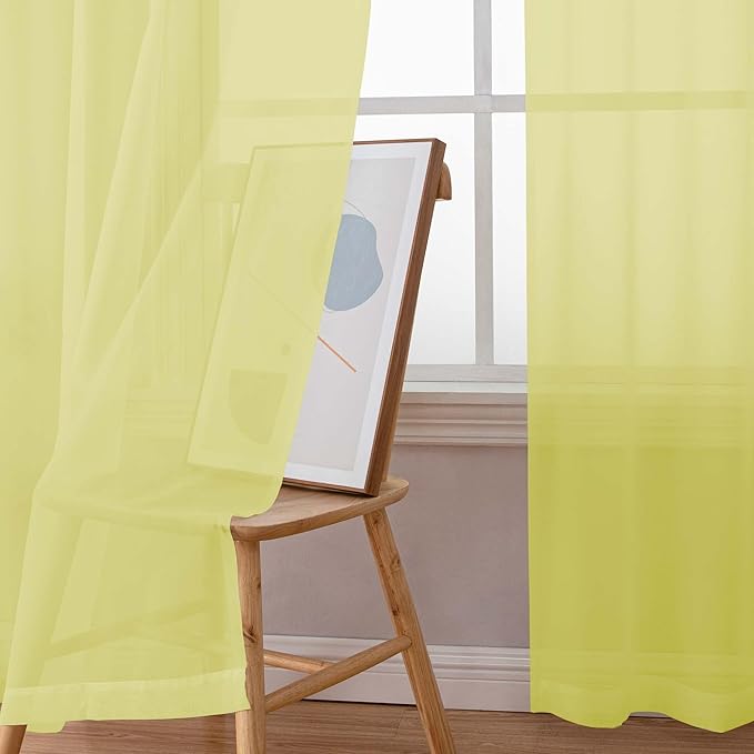 Simplebrand Lemon Sheer Curtains 72 Inches Long 2 Panels for Living Room, Rod Pockets Airy Window Treatments Voile Sheer Black Curtains Panels Lightweight for Front Back Patio Glass Door, 42" Width