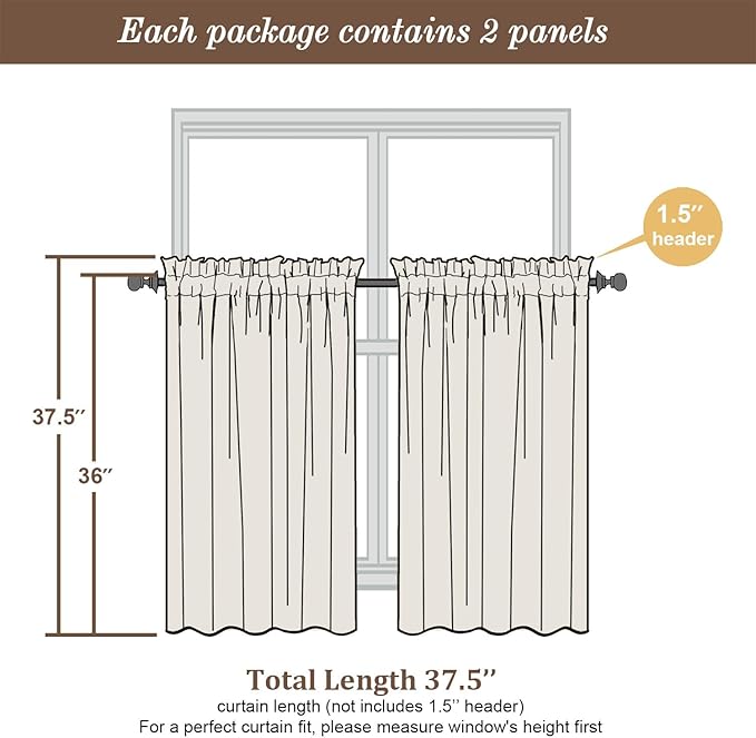 Chyhomenyc Sheer Curtains 36 inch Length 2 Panels Set, Light Filtering Voile Rod Pocket Short Window Curtians for Bathroom Living Room Farmhouse Small Windows, Each 42Wx36L in, 2PCS, Aqua
