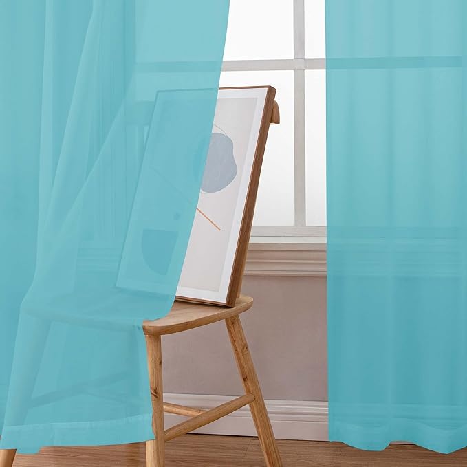 Chyhomenyc Aqua Sheer Curtains 84 Inches Long 2 Panels Set, Light Filtering Soft Airy Window Curtains, Rod Pocket for Living Room Bedroom Window Drapes, 42Wx84L Inch, 2PCS