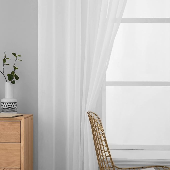 MIULEE 2 Panels Solid Color White Sheer Window Curtains Elegant Window Voile Panels/Drapes/Treatment for Bedroom Living Room (54 X 48 Inches White)