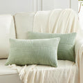 Fancy Homi 2 Packs Sage Green Lumbar Decorative Throw Pillow Covers 16x26 Inch for Living Room Couch Bed, Rustic Farmhouse Boho Home Decor, Soft Striped Corduroy Rectangle Accent Cushion Case 65x40 cm