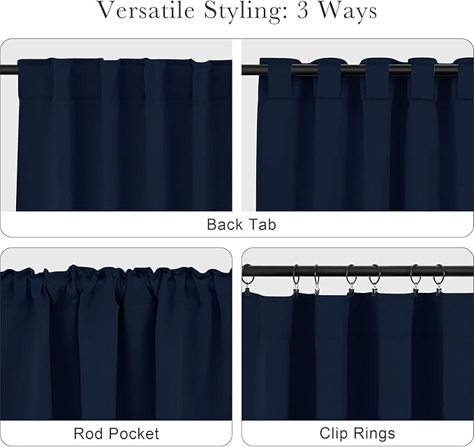 PONY DANCE Blue Blackout Curtains 96 inch Long, Room Darkening Curtains for Bedroom, Thermal Insulated Drapes for Living Room Window, Back Tab/Rod Pocket, 52 x 96 Inch,2 Panels Set, Navy Blue