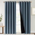 NICETOWN 100% Blackout Window Curtain Panels, Smoky Blue, 2 Pieces, 70" Wide Each Panel, Cold and Full Light Blocking Drapes with Black Liner for Nursery, 84" Drop Thermal Insulated Draperies