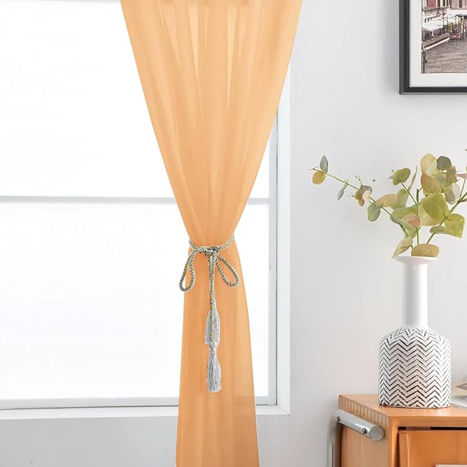 SpaceDresser Basic Rod Pocket Sheer Voile Window Curtain Panels White 1 Pair 2 Panels 60 Width 108 Inch Long for Kitchen Bedroom Children Living Room Yard（Beige，60Wx 108L）