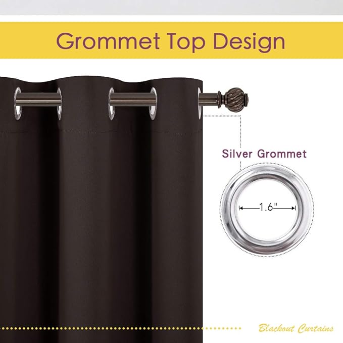 NICETOWN Blackout Curtain Panels for Kids Room, Energy Smart Thermal Insulated Solid Grommet Top Blackout Draperies/Drapes (2 Panels, 42-Inch x 72-Inch, Toffee Brown)