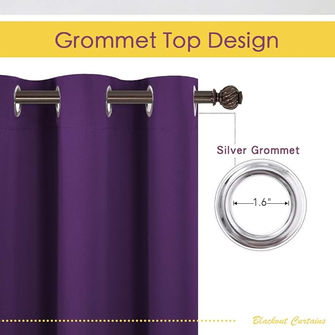 NICETOWN Blackout Curtain Panels for Bedroom, 2 Panels, W70 x L95-inch, Royal Purple, Thermal Insulated Grommet Top Blackout Draperies and Drapes for Basement
