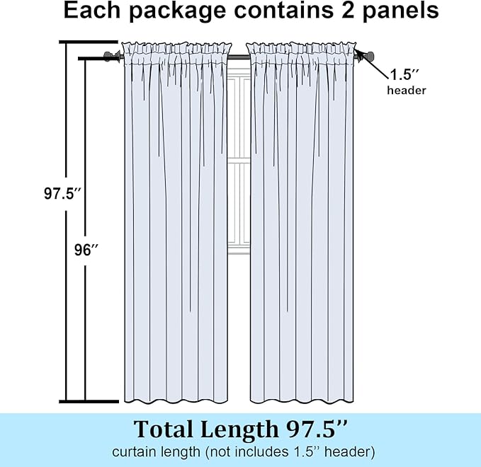 Simplebrand Lemon Sheer Curtains 96 Inches Long, Light Filtering Rod Pocket Solid Color Window Sheer Curtain Panels, Elegant Curtains & Drapes for Living Room, Bedroom 2 Panels (Lemon, 42" W x 96" L)