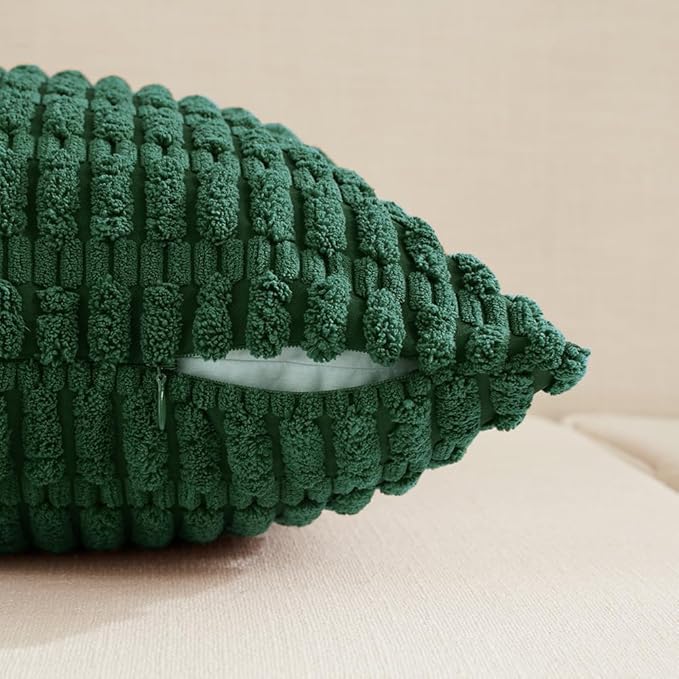 Fancy Homi Set of 4 Dark Green Boho Decorative Throw Pillow Covers 26x26 Inch for Couch Bed Sofa, Aesthetic Modern Bohemian Room Decor, Soft Fuzzy Fluffy Cozy Corduroy Textured Cushion Case 66x66cm