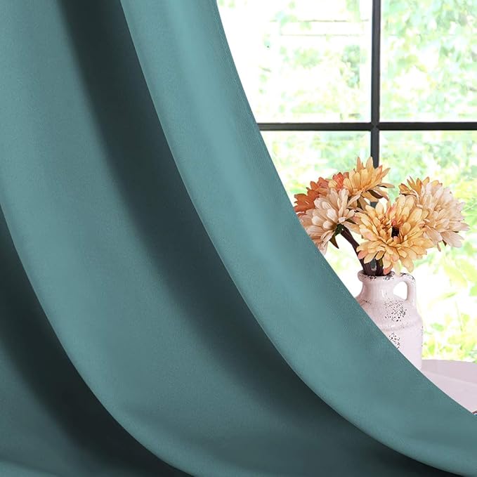 NICETOWN Blackout Curtain Panels for Bedroom, 2 Panels, Sea Teal, W42 x L40-inch, Thermal Insulated Grommet Top Blackout Draperies and Drapes for Basement